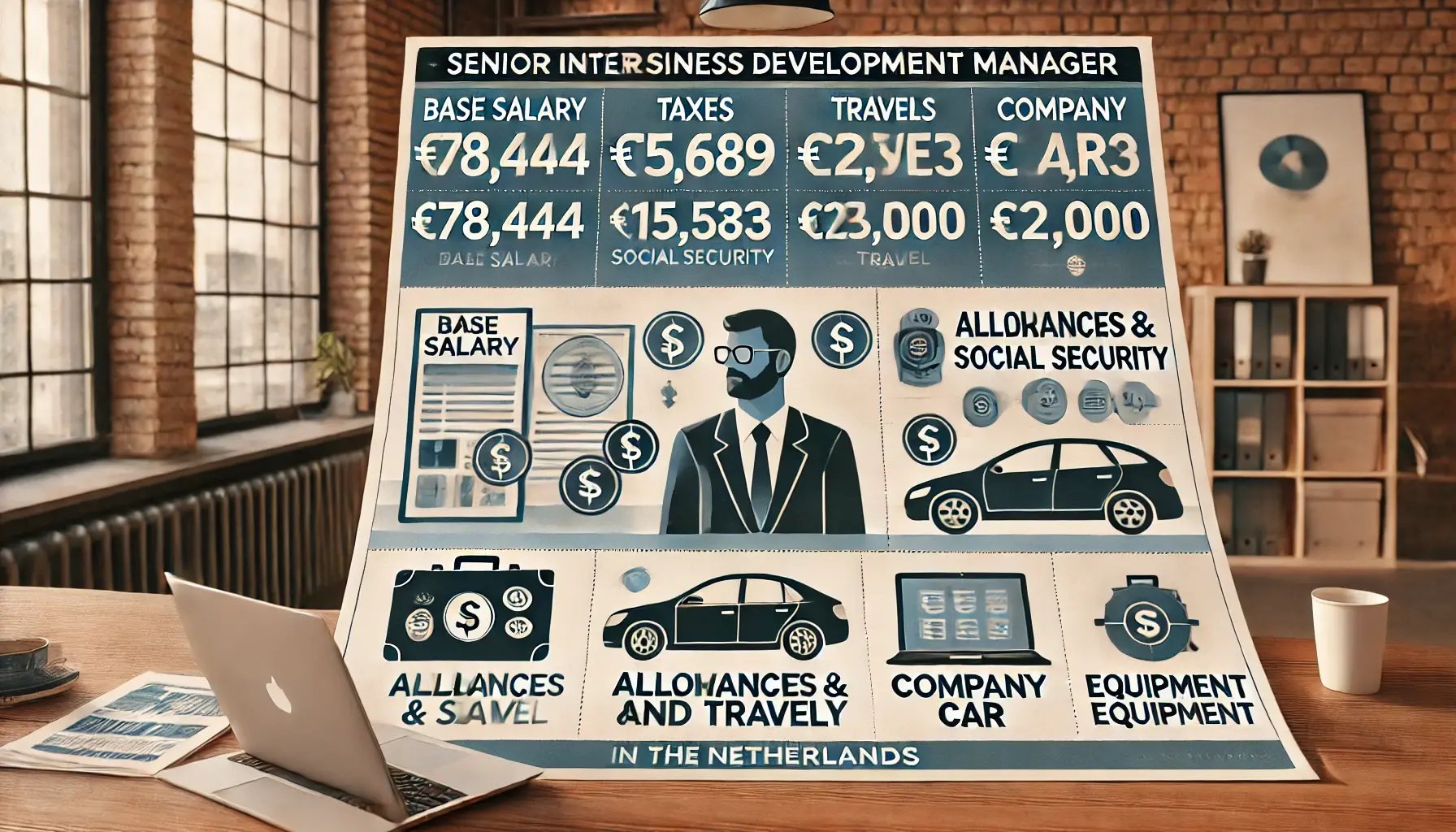DALL·E 2024-07-03 10.02.29 - A wide infographic depicting the costs associated with hiring a senior international business development manager for a tech company in the Netherland