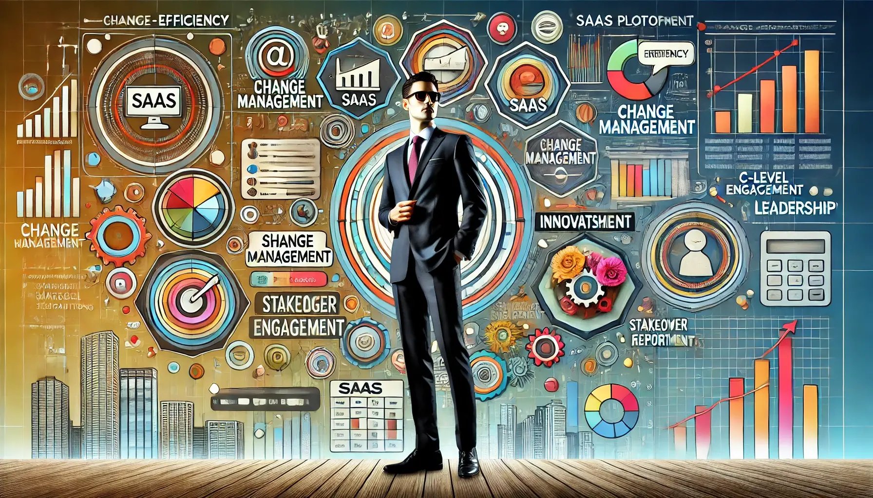 DALL·E 2024-07-30 13.57.54 - A vibrant and engaging illustration featuring a professional in business attire standing confidently amidst a backdrop of streamlined digital processe