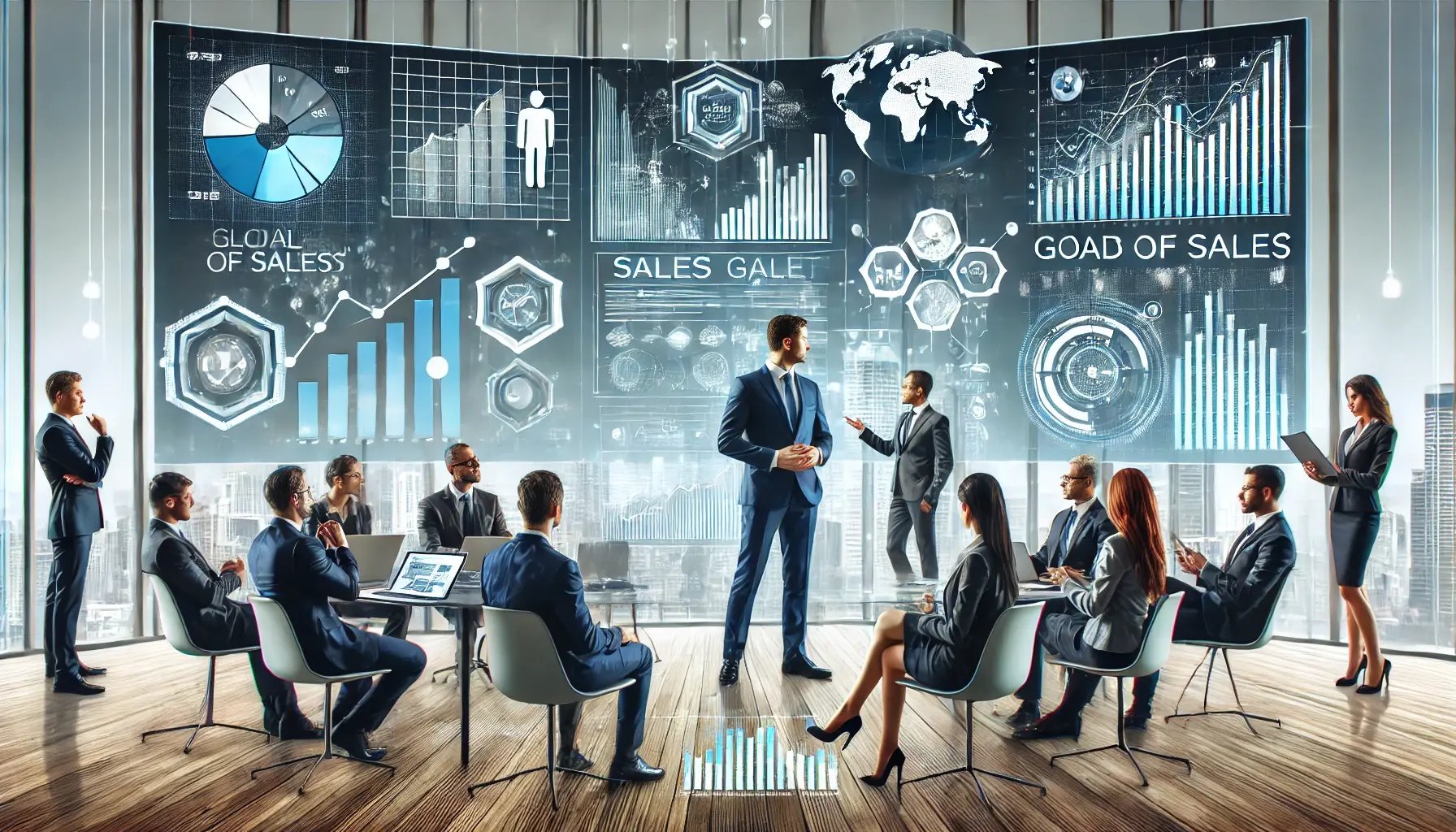 DALL·E 2025-02-24 17.12.17 - A modern business growth concept illustration, featuring professional businesspeople collaborating in a high-tech office environment. The scene includ