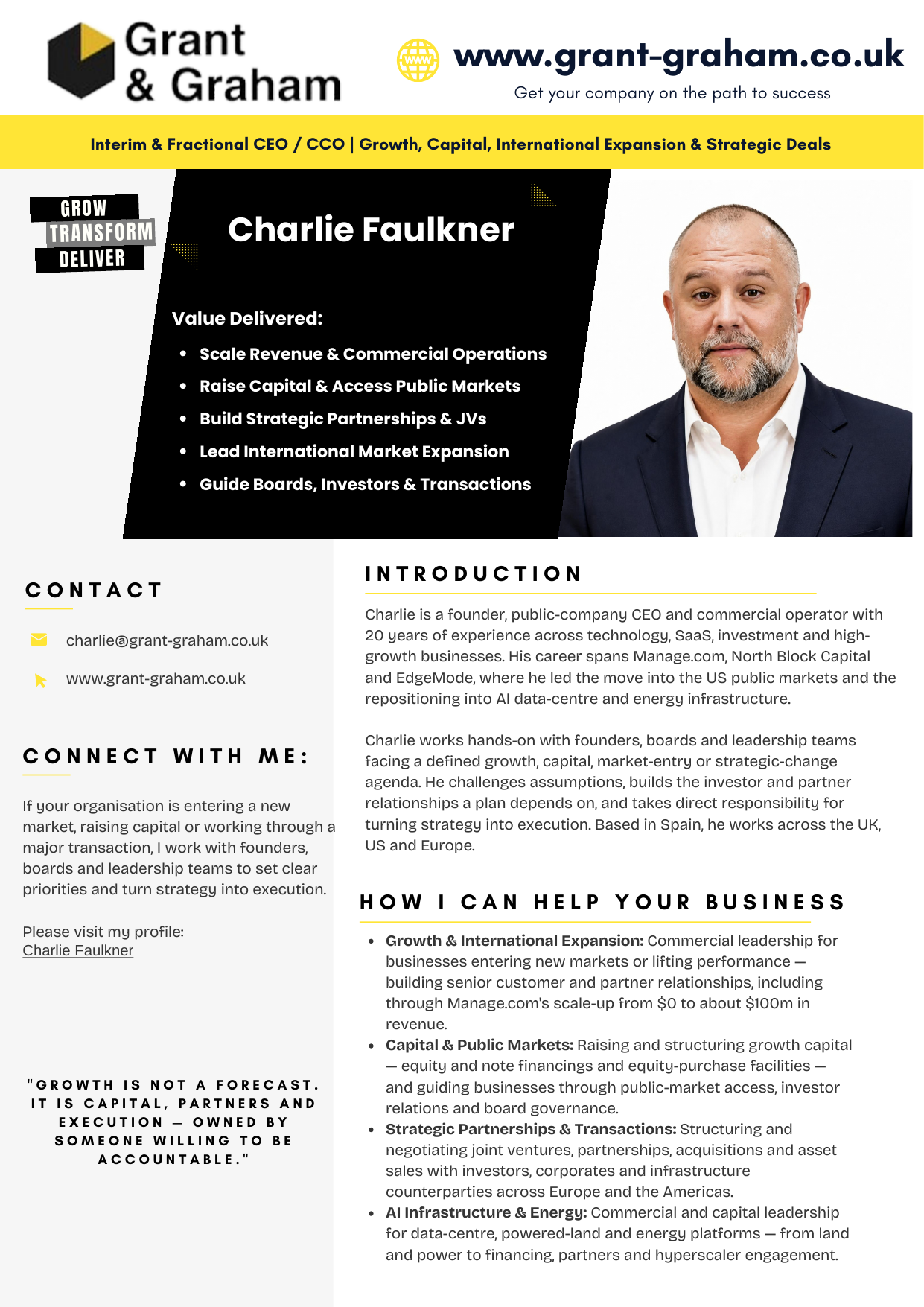Charlie Faulkner CV cover, Grant & Graham