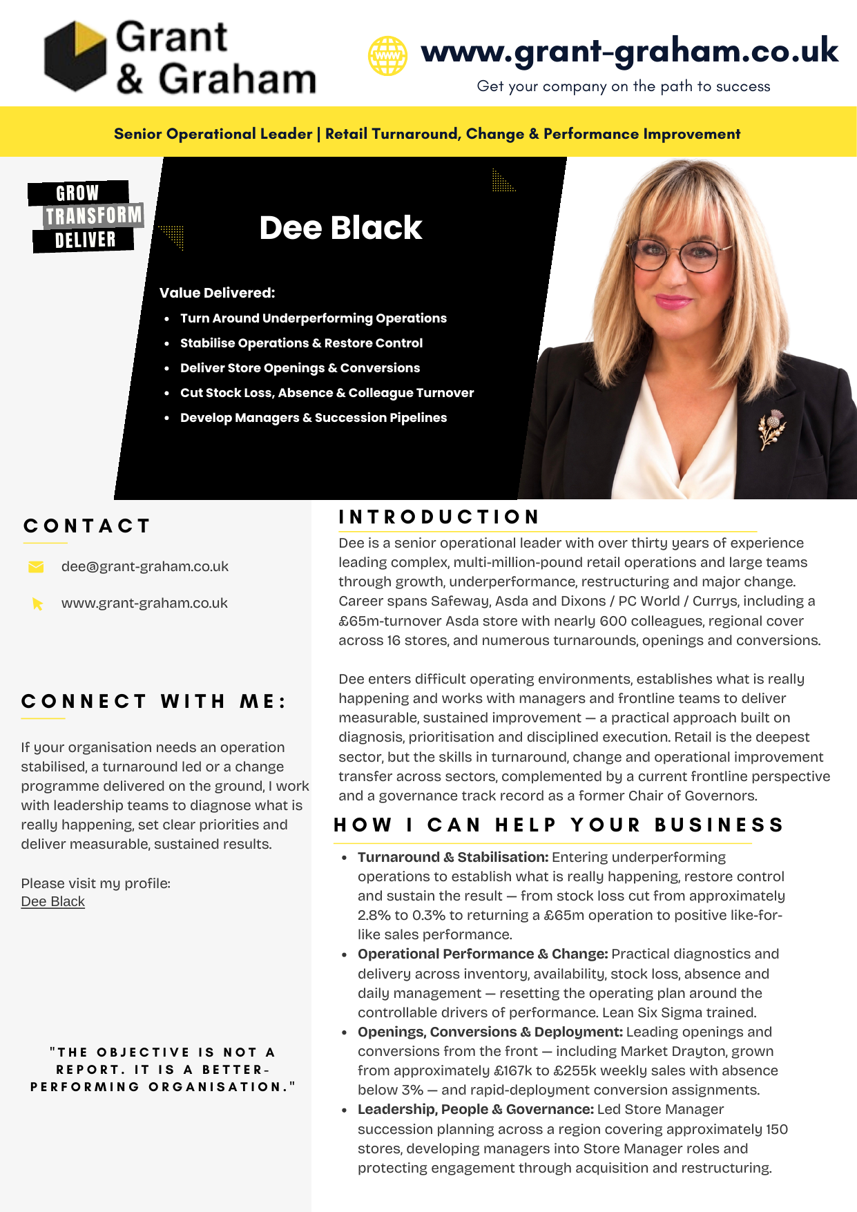 Dee Black CV cover, Grant & Graham
