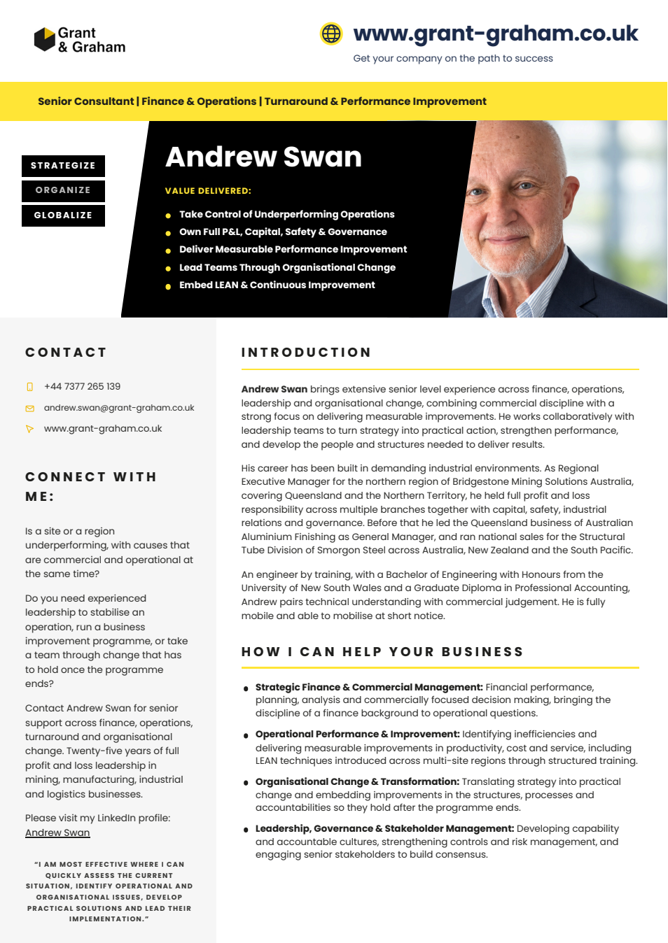 Andrew Swan profile document, Grant & Graham