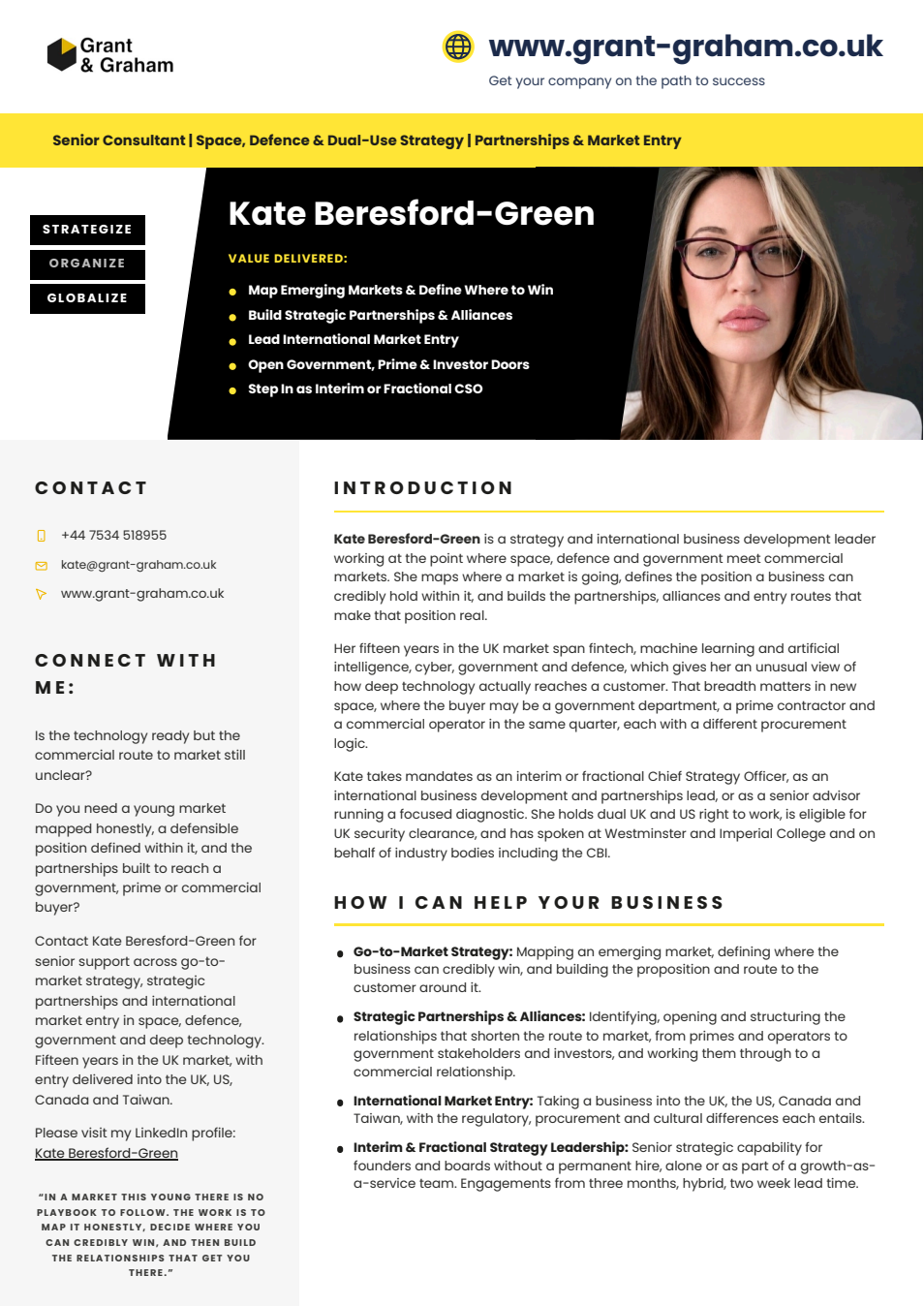 Kate Beresford-Green profile document, Grant & Graham