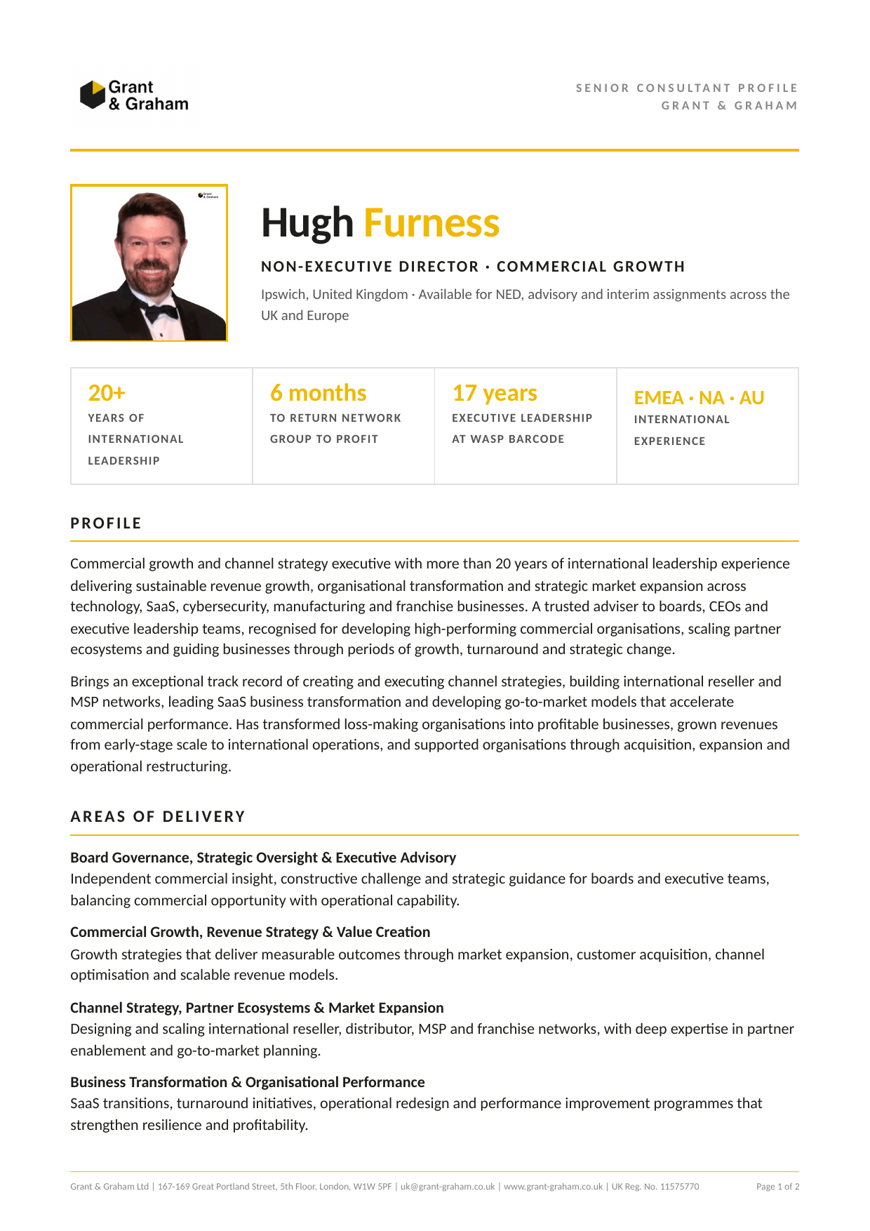 Hugh Furness CV cover, Grant & Graham